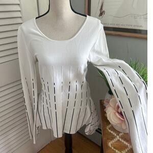 PRABAL GURUNG Womens Top 4 White Black Asymmetic Peplum Bell Sleeve Modern